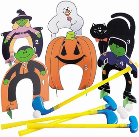 Fun Express Halloween Mini Golf Set – Includes 2 Clubs 2 Balls Holes Accessories – Perfect for Halloween Party Games Trick-or-Treat Fun – Indoor/Outdoor Play Kids’ Halloween Toys Spooky Design – 1 Set