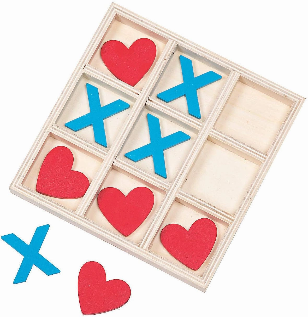 Fun Express Valentine Wooden TIC TAC Toe Game - Toys - 10 Pieces
