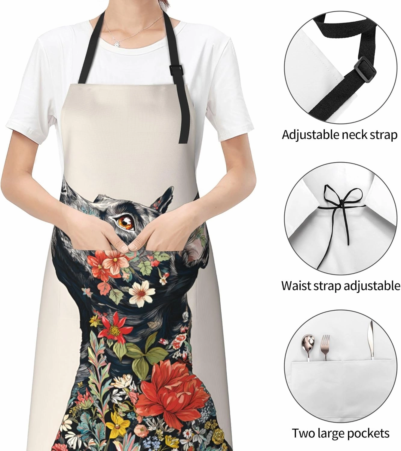 Funny Animal Apron with 2 Pockets Waterproof for Men Women Kitchen Garden Decor