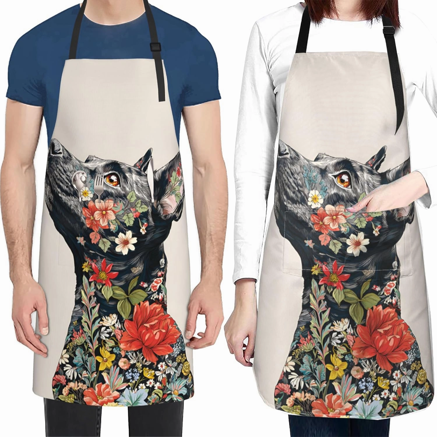 Funny Animal Apron with 2 Pockets Waterproof for Men Women Kitchen Garden Decor