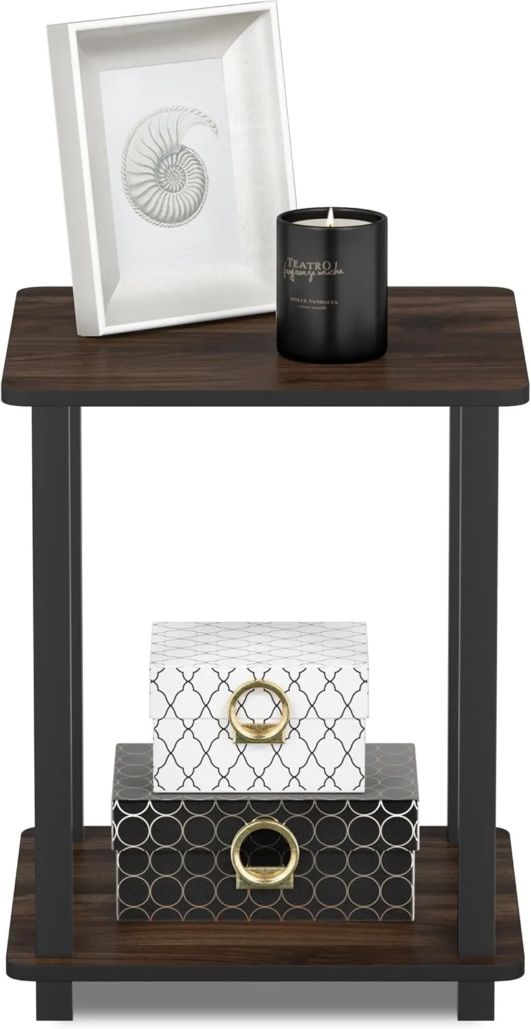 Furinno Simplistic Set of 2 End Table, Columbia Walnut/Black