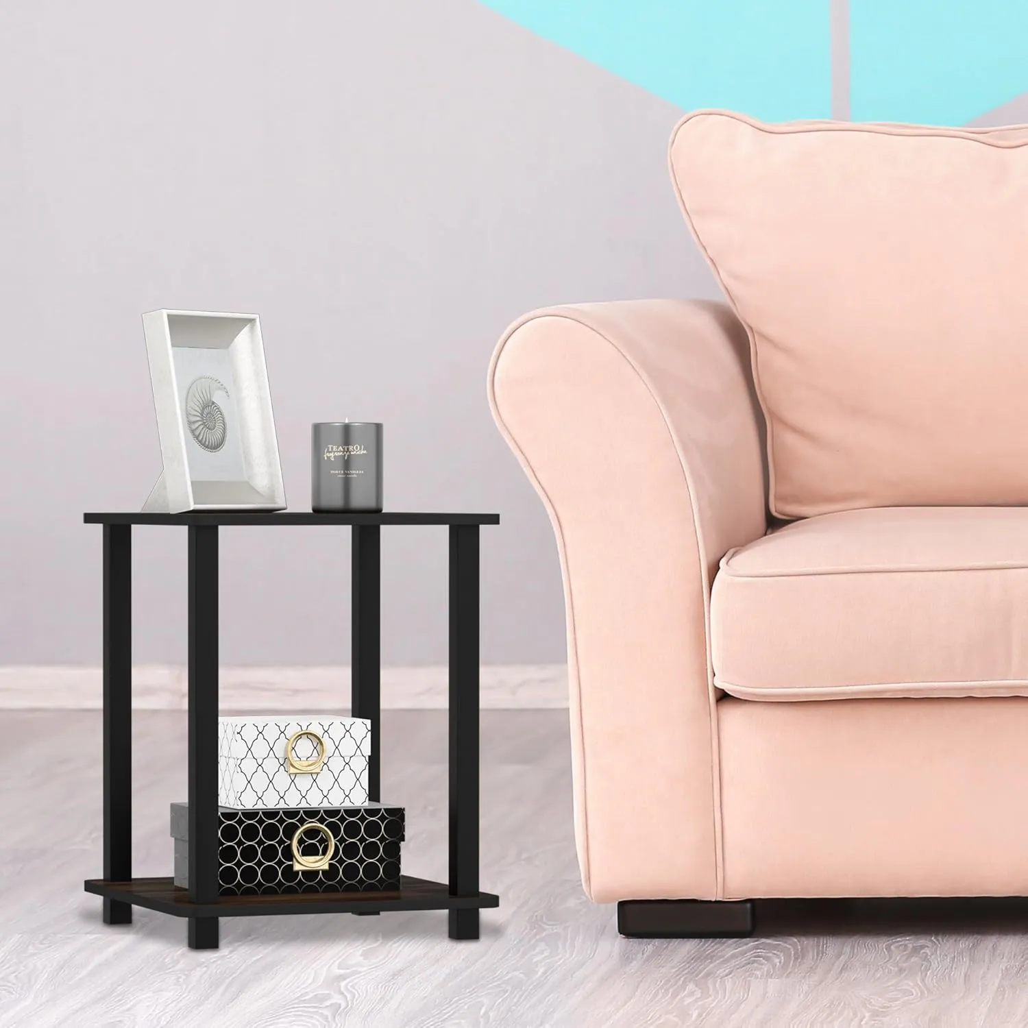 Furinno Simplistic Set of 2 End Table, Columbia Walnut/Black