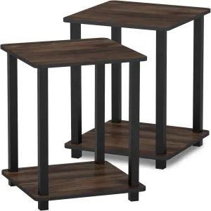 Furinno Simplistic Set of 2 End Table, Columbia Walnut/Black