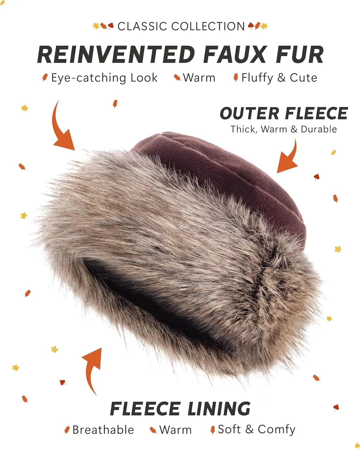 Futrzane Classic Trim Hat - Faux Fur Trimmed Hats for Women - Classy Fleece Cap