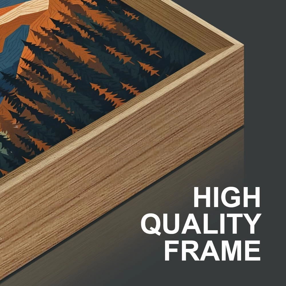 FWIEXA Boho Mountain Framed Canvas Wall Art Set, Abstract Forest Pine Tree Wall Decor, Nature Landscape Artwork, Retro Lake Sunset Art Prints for Living Room, Bedroom, Office - Size 16"x24"x3