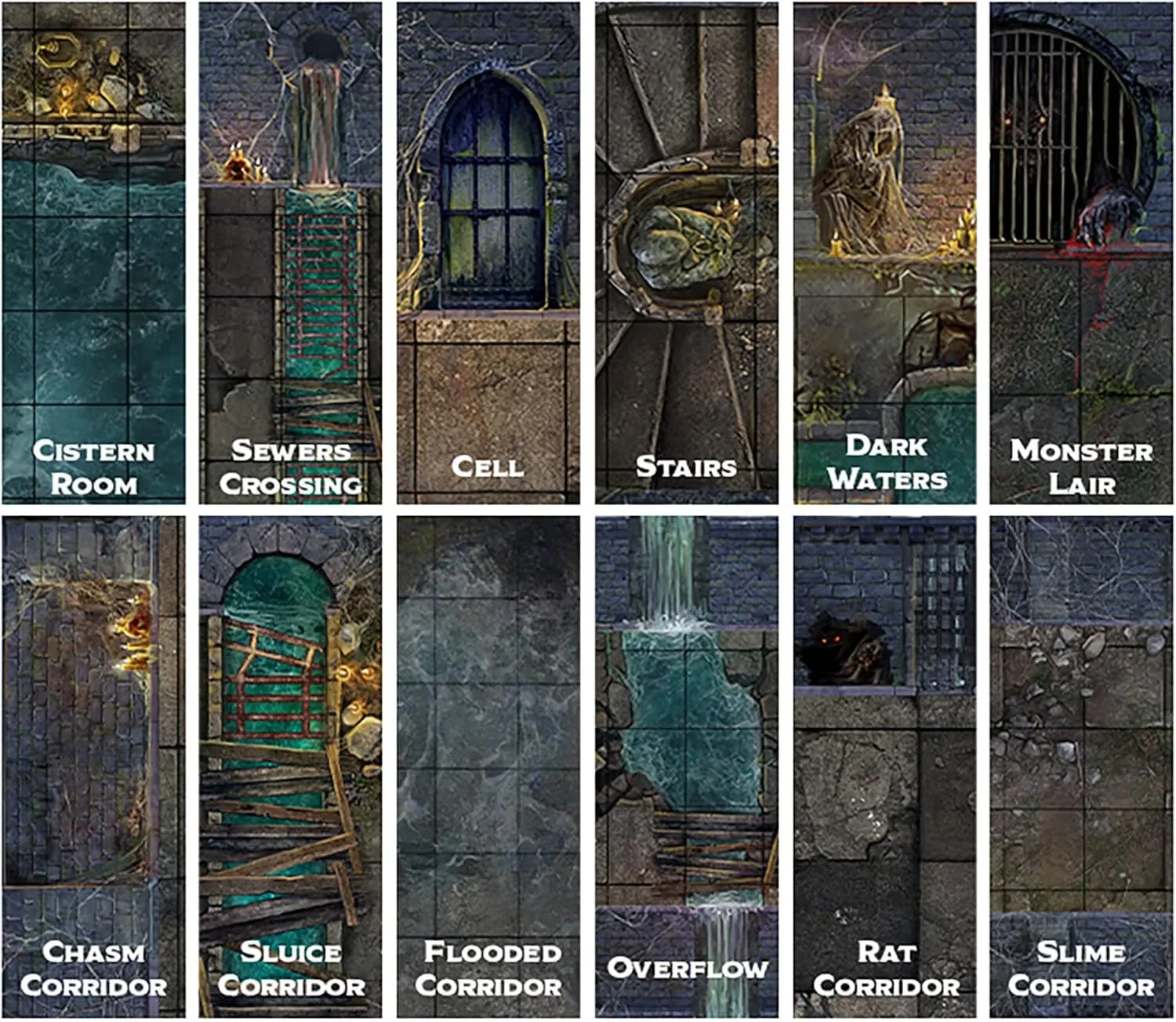Gale Force Nine Tenfold Dungeon: Dungeons & Sewers - Modular Roleplaying Terrain Set & 5e RPG Adventure (GF9TFD02)