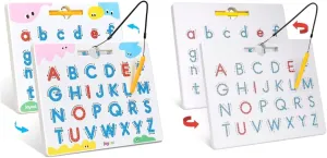GAMENOTE Double Sided Magnetic Letter Board   JoyCat Magnetic Letter Tracing Board, 2-in-1 Double-Sided ABC Magnets for Kids Ages 3-5, Uppercase & Lowercase Letter Writing Practice - Preschool Learnin