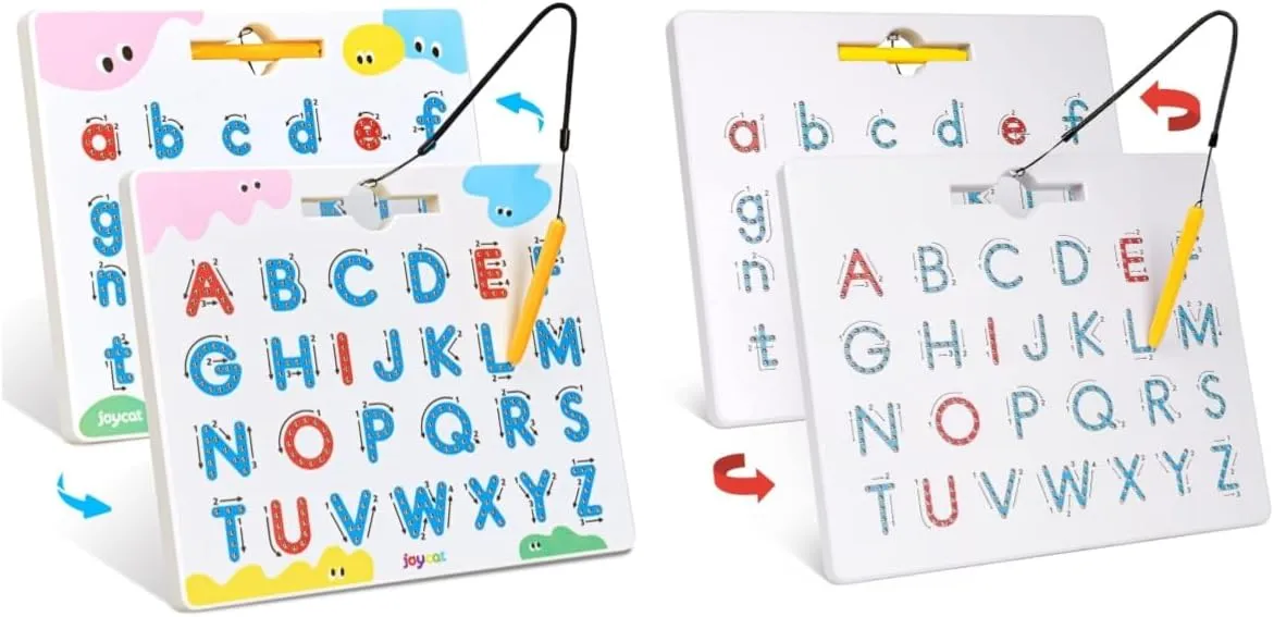 GAMENOTE Double Sided Magnetic Letter Board   JoyCat Magnetic Letter Tracing Board, 2-in-1 Double-Sided ABC Magnets for Kids Ages 3-5, Uppercase & Lowercase Letter Writing Practice - Preschool Learnin