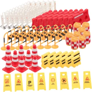 Garneck Imaginative Traffic Toys 62pcs Road Signs Mini Barricade Toys Construction Playset for Boys and Girls