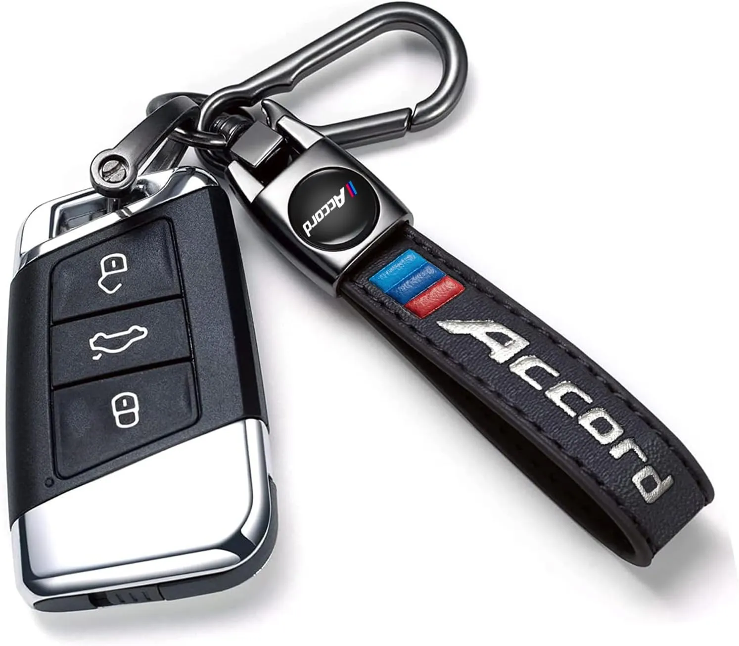 Genuine Leather Car Key Chain Compatible with Accord Accessories Keyring Keychain Accessories Family Present(Black)
