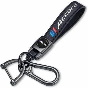Genuine Leather Car Key Chain Compatible with Accord Accessories Keyring Keychain Accessories Family Present(Black)
