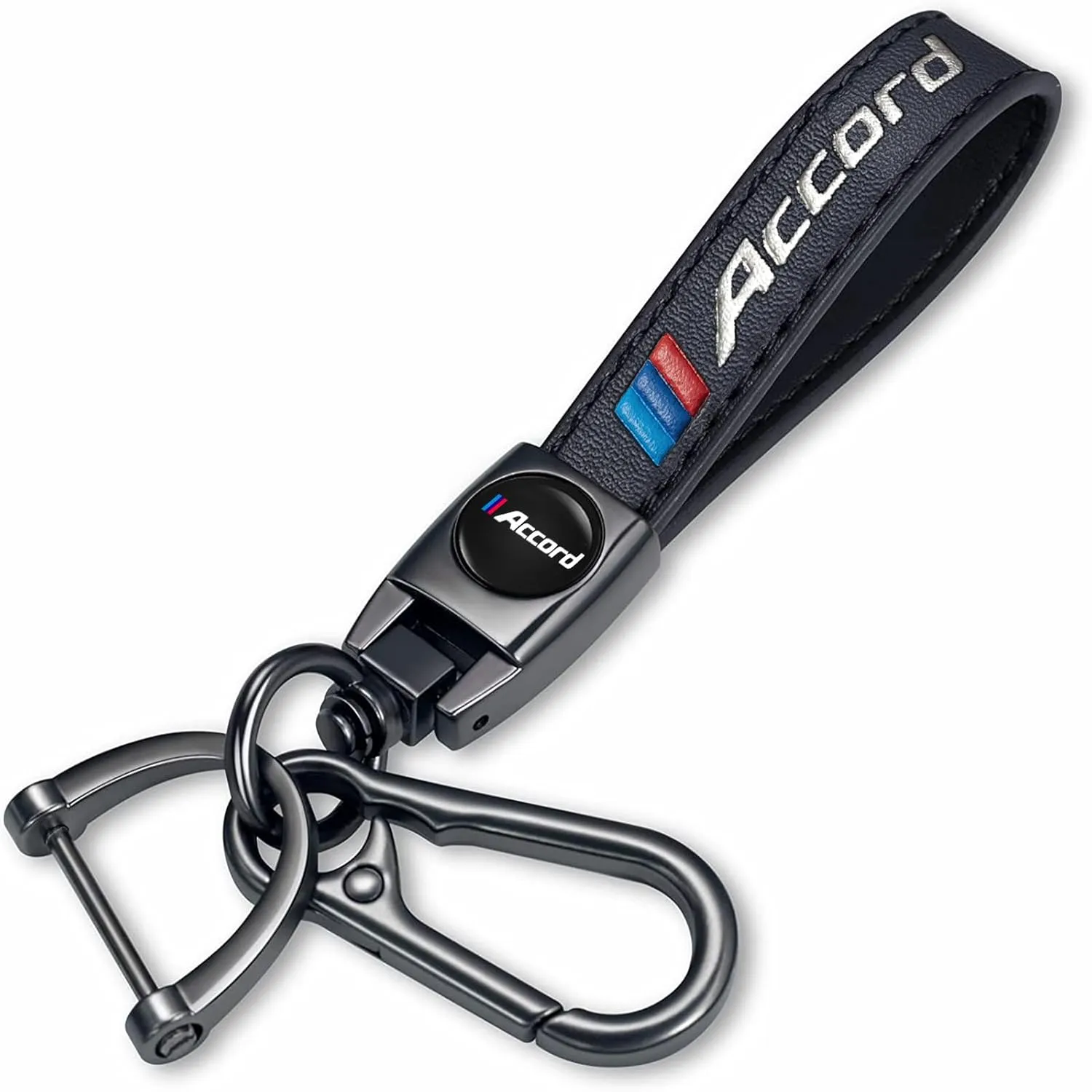 Genuine Leather Car Key Chain Compatible with Accord Accessories Keyring Keychain Accessories Family Present(Black)