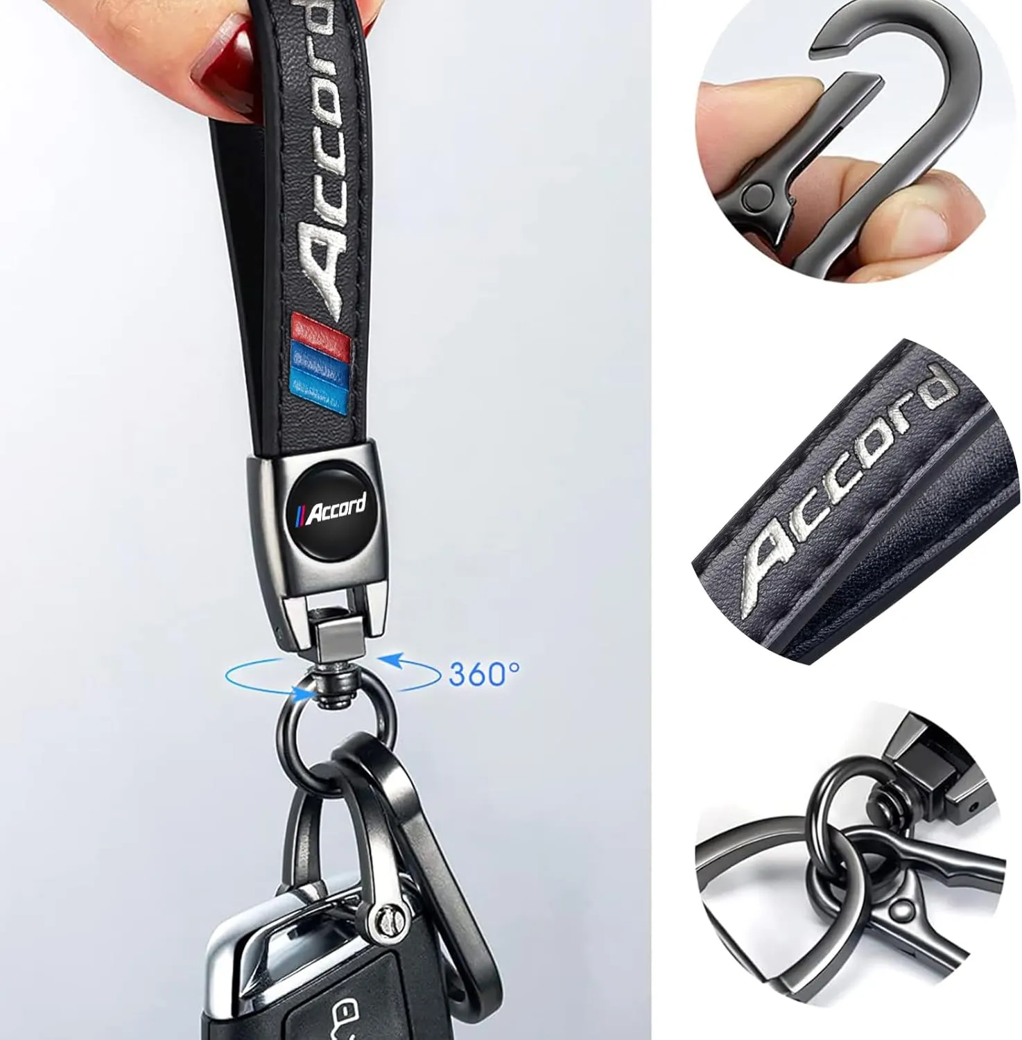Genuine Leather Car Key Chain Compatible with Accord Accessories Keyring Keychain Accessories Family Present(Black)