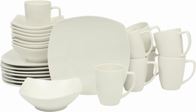 Gibson Home Zen Buffet (Service for 8) 24 Piece Plates and Bowls Porcelain Solid Color Dishes Ceramic Dinnerware Set - White
