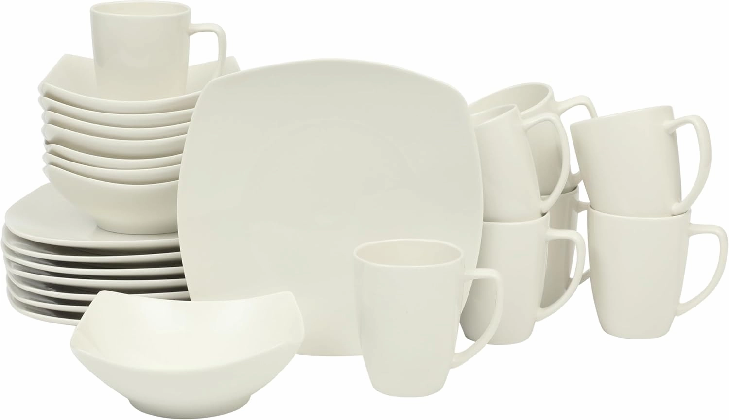 Gibson Home Zen Buffet (Service for 8) 24 Piece Plates and Bowls Porcelain Solid Color Dishes Ceramic Dinnerware Set - White