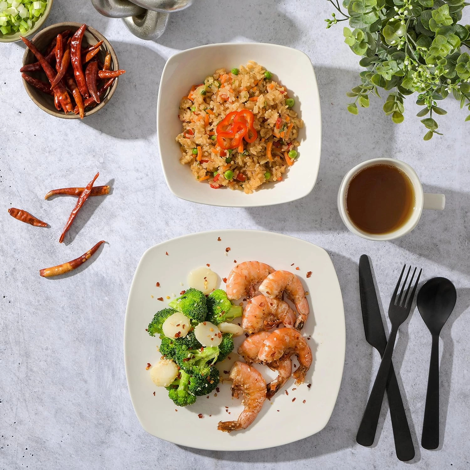Gibson Home Zen Buffet (Service for 8) 24 Piece Plates and Bowls Porcelain Solid Color Dishes Ceramic Dinnerware Set - White