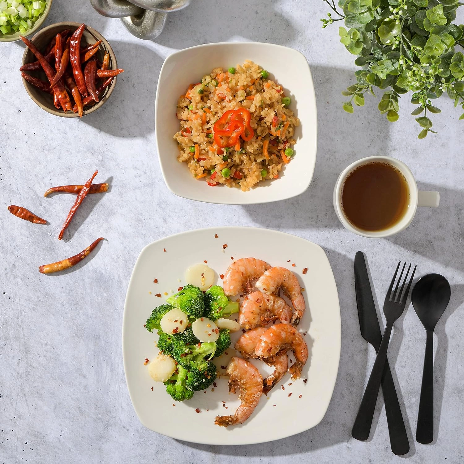 Gibson Home Zen Buffet (Service for 8) 24 Piece Plates and Bowls Porcelain Solid Color Dishes Ceramic Dinnerware Set - White