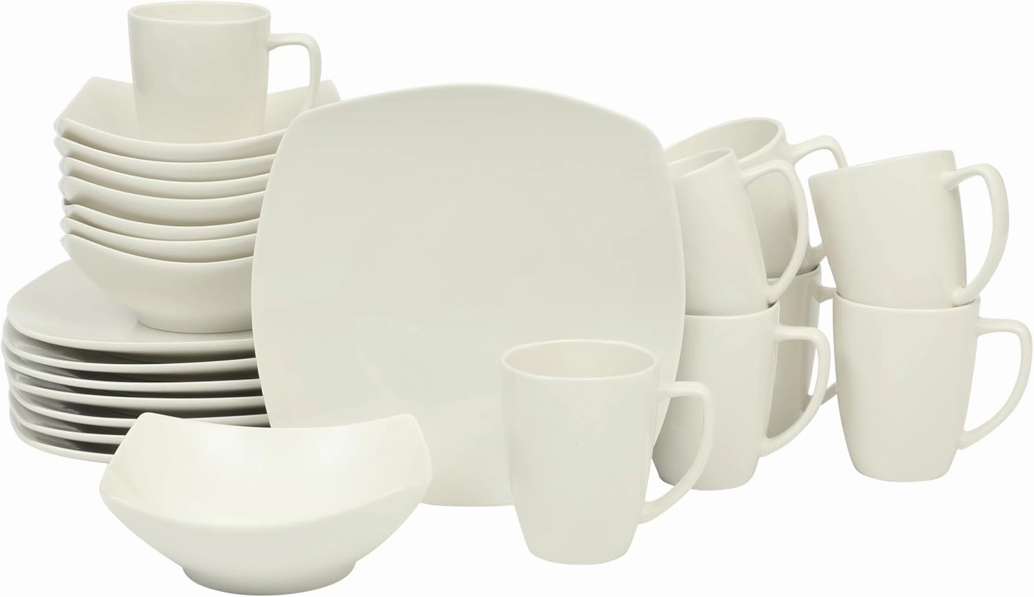 Gibson Home Zen Buffet (Service for 8) 24 Piece Plates and Bowls Porcelain Solid Color Dishes Ceramic Dinnerware Set - White