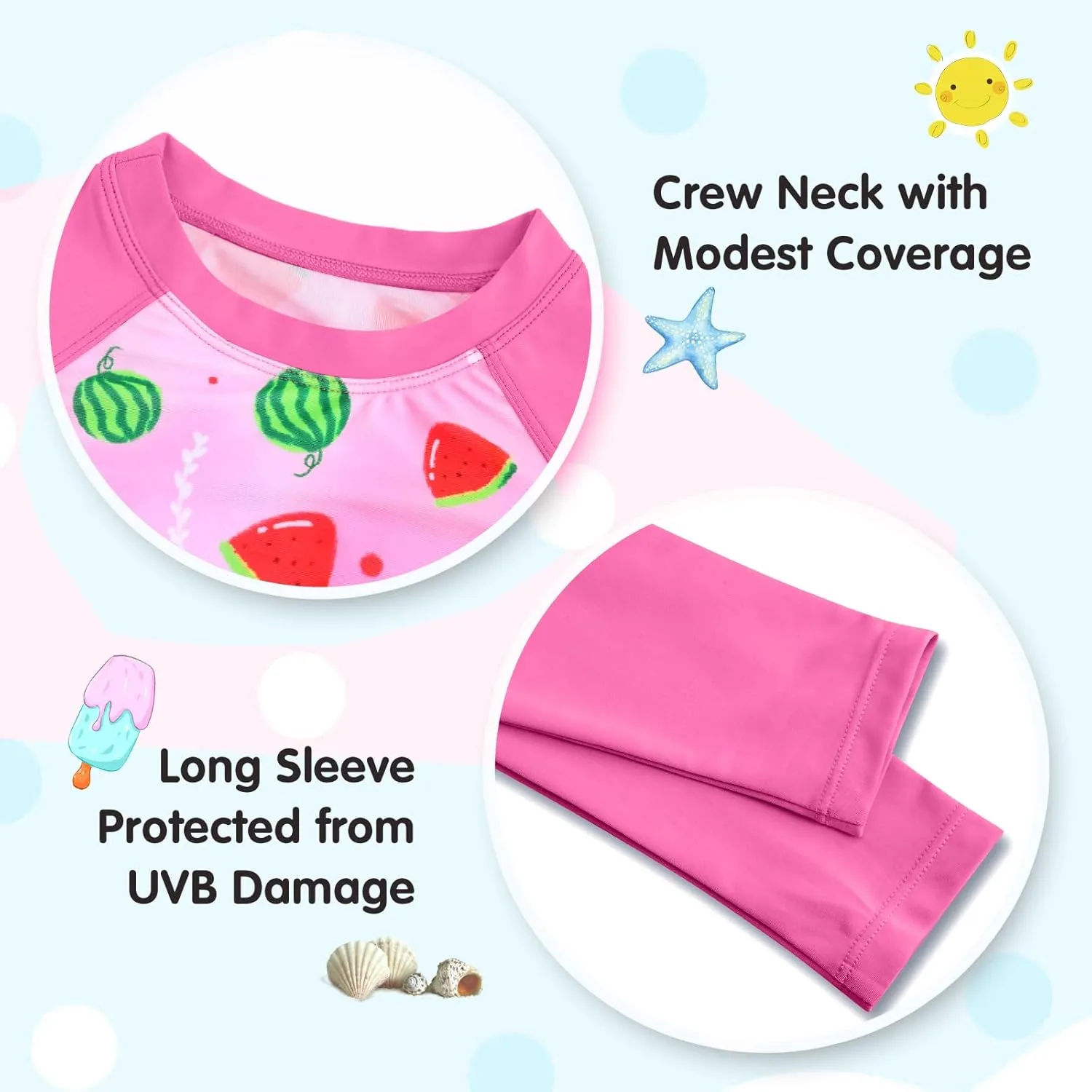 Girls Rash Guard Swimsuit Long Sleeve Tankini Sets Two Pieces Bathing Suit Swimwear UPF 50  Sun Protection