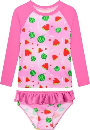 Girls Rash Guard Swimsuit Long Sleeve Tankini Sets Two Pieces Bathing Suit Swimwear UPF 50  Sun Protection