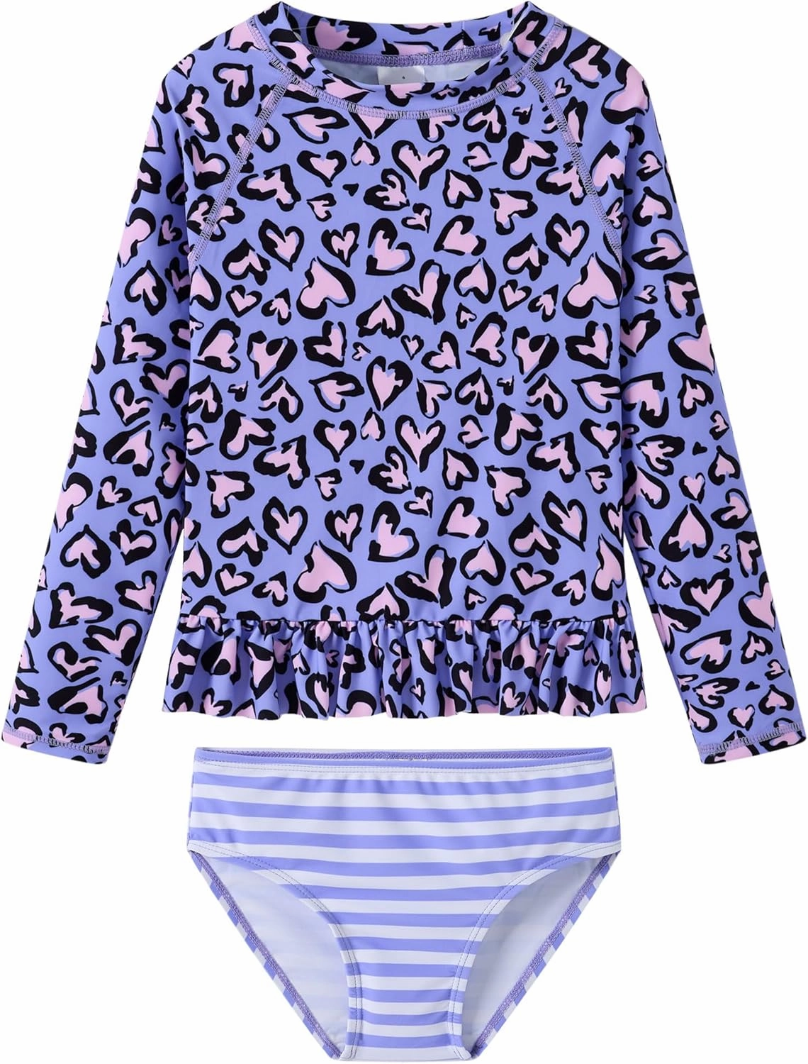 Girls Rash Guard 2-Piece Swimsuit Set Long Sleeve Bathing Suits with UPF 50  Sun Protection