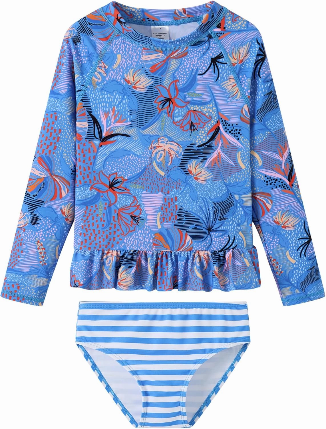 Girls Rash Guard 2-Piece Swimsuit Set Long Sleeve Bathing Suits with UPF 50  Sun Protection