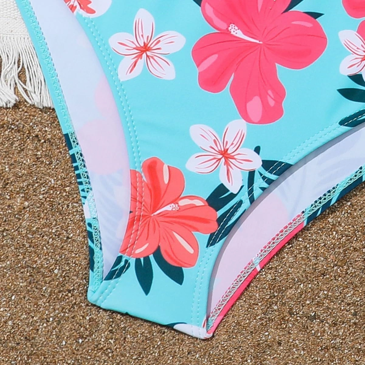 Girls Swimsuit, 3 Piece Bathing Suits V-Neck Ruffle Floral Bikini Set with Skirt Sunglasses Cute Teen Kids Swimwear 8-15T