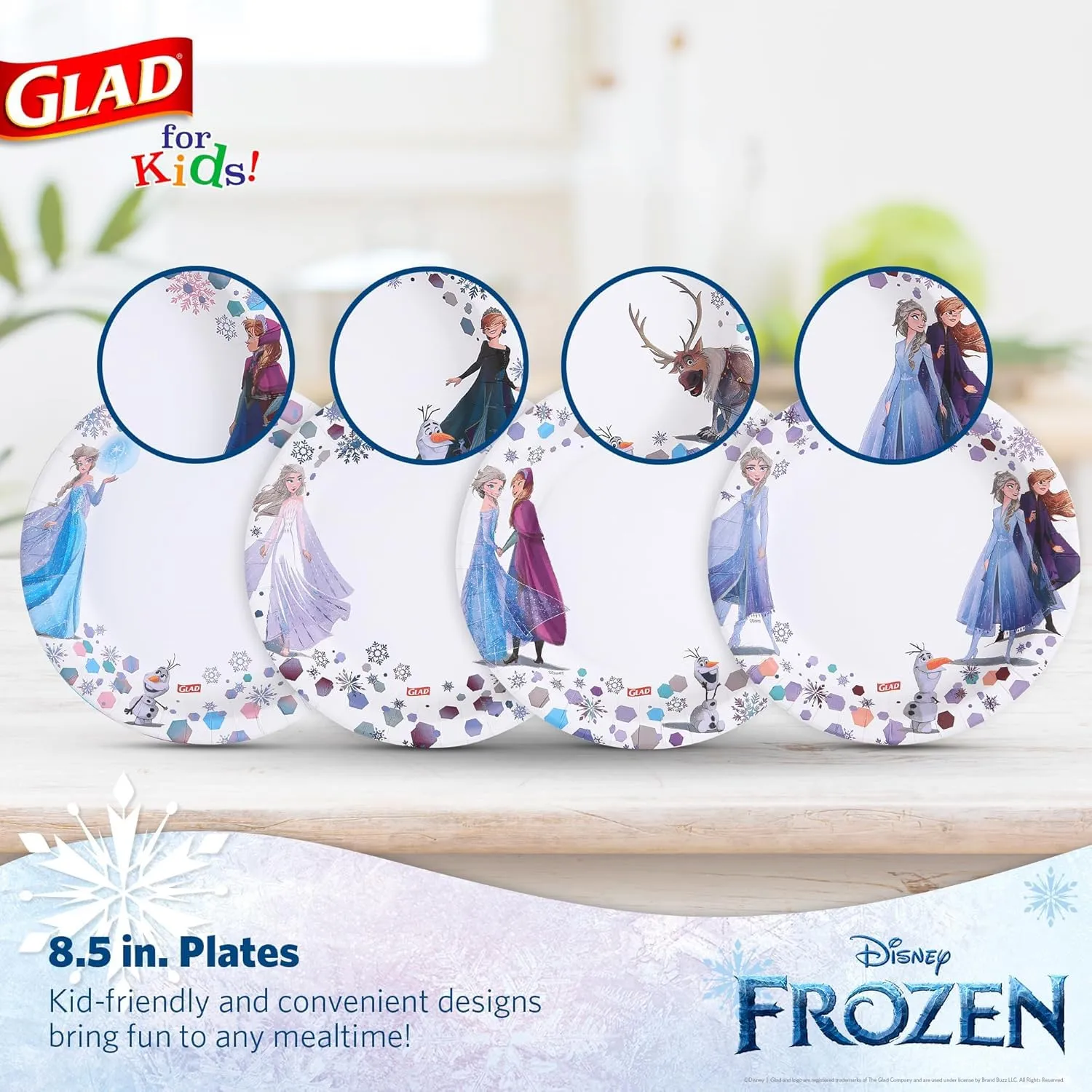 Glad for Kids Disney Frozen 8.5” Paper Plates - Snack Plate - Anna and Elsa Pattern for Everyday Use, 8.5 Inch, 40 Count - 2 Pack