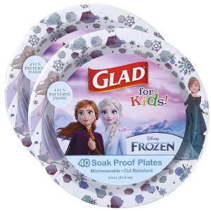 Glad for Kids Disney Frozen 8.5” Paper Plates - Snack Plate - Anna and Elsa Pattern for Everyday Use, 8.5 Inch, 40 Count - 2 Pack