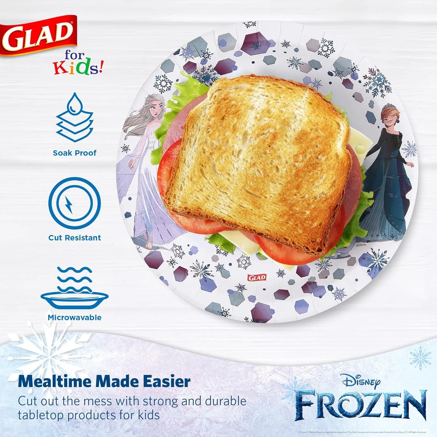 Glad for Kids Disney Frozen 8.5” Paper Plates - Snack Plate - Anna and Elsa Pattern for Everyday Use, 8.5 Inch, 40 Count - 2 Pack