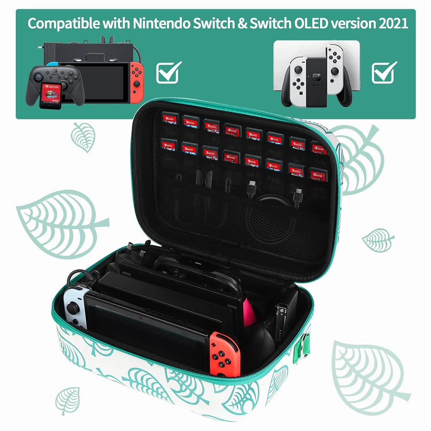 Glamgen Carrying Storage Case for Nintendo Switch,Hard Shell Travel Cases Fits Complete Switch System Console,Switchs Dock,Pro Controller,AC Adapter Cable,Animal Crossing Pattern