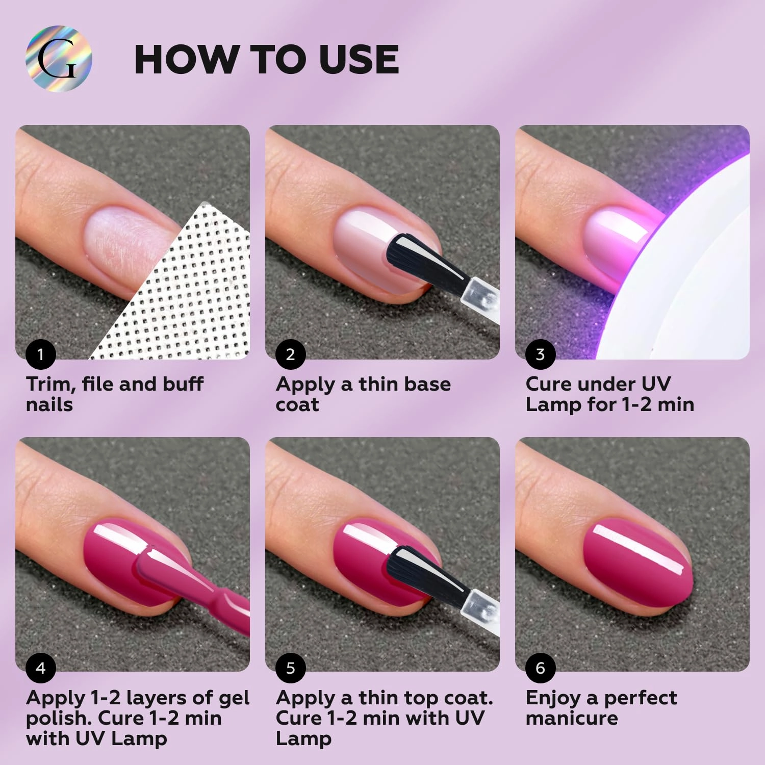 GLOSS HEMA Free Gel Polish Set | 6 Pcs Pink Gel Nail Polish with Taft Blush, Ballerina, Dazzle, Lemonade, Dark Pink, Fuchsia Colors, UV LED Nail Polish, Manicure Salon DIY at Home Gifts for Girls