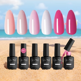 GLOSS HEMA Free Gel Polish Set | 6 Pcs Pink Gel Nail Polish with Taft Blush, Ballerina, Dazzle, Lemonade, Dark Pink, Fuchsia Colors, UV LED Nail Polish, Manicure Salon DIY at Home Gifts for Girls