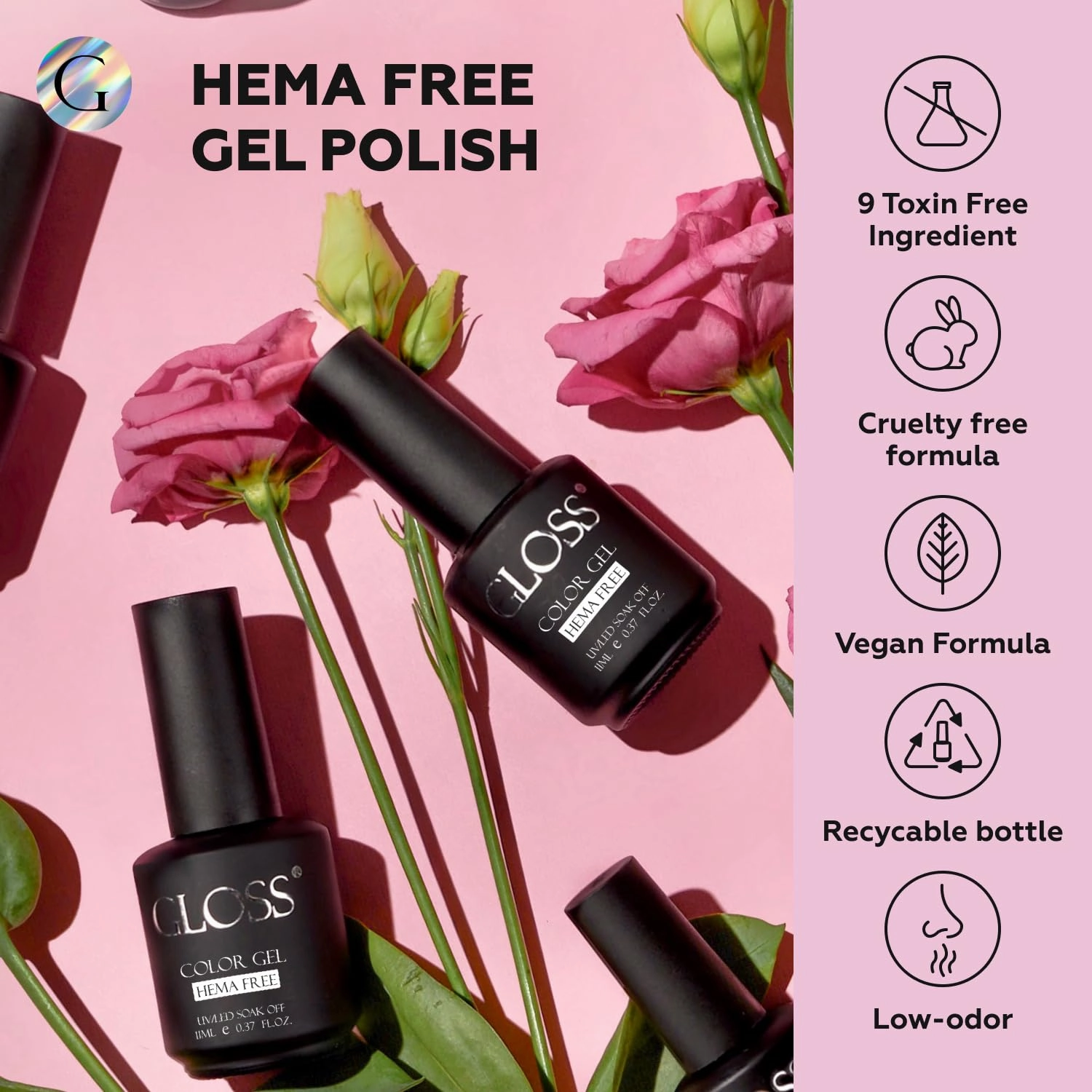 GLOSS HEMA Free Gel Polish Set | 6 Pcs Pink Gel Nail Polish with Taft Blush, Ballerina, Dazzle, Lemonade, Dark Pink, Fuchsia Colors, UV LED Nail Polish, Manicure Salon DIY at Home Gifts for Girls