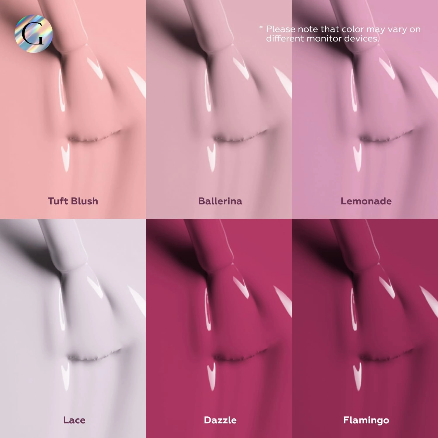 GLOSS HEMA Free Gel Polish Set | 6 Pcs Pink Gel Nail Polish with Taft Blush, Ballerina, Dazzle, Lemonade, Dark Pink, Fuchsia Colors, UV LED Nail Polish, Manicure Salon DIY at Home Gifts for Girls