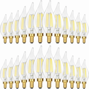 GoBright 24-Pack Dimmable E12 LED Candelabra Bulbs, 40 Watt 5000K Daylight White LED Chandelier Light Bulbs, 4W 460 Lumen Vintage Flame Tip LED Candle Bulbs for lamp, Ceiling Fan, Home Decor