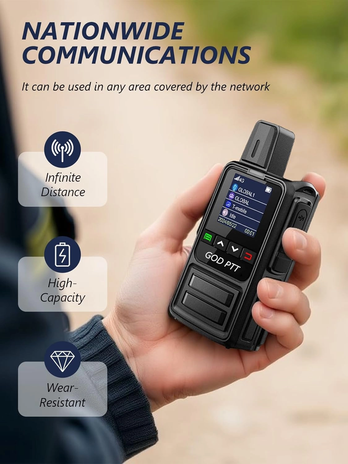 GODPTT Global Walkie Talkie, Nationwide Unlimited Range Long-Distance 4G PTT PoC Two-Way Radio, Mini Portable,1-Year Free Data, No Platform Fee (2-Pack K360 with SIM)