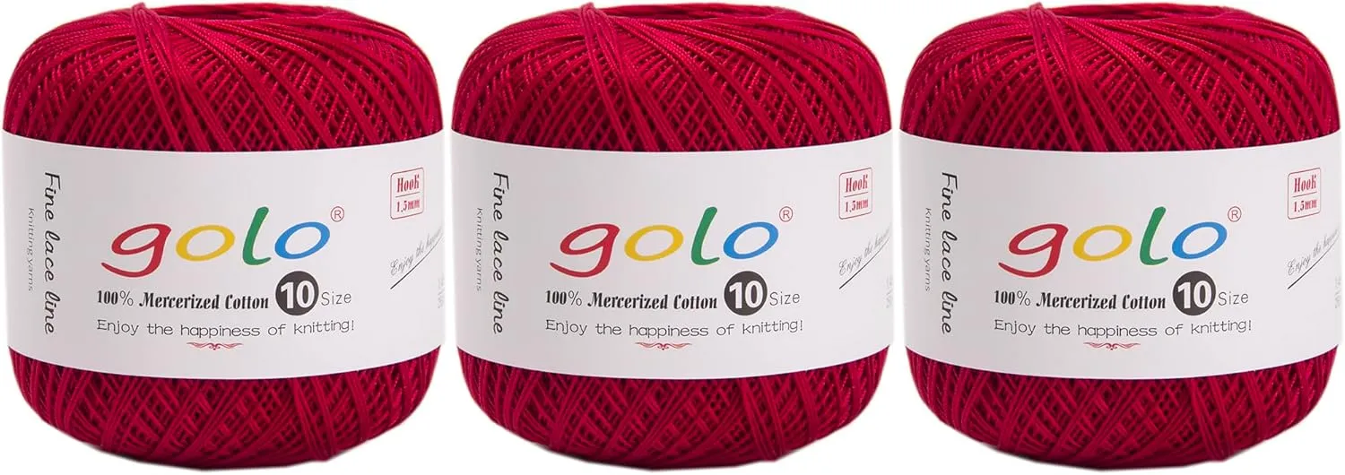 golo 3 Balls Crochet Thread Size 10 Crochet Yarn for Hand Knitting