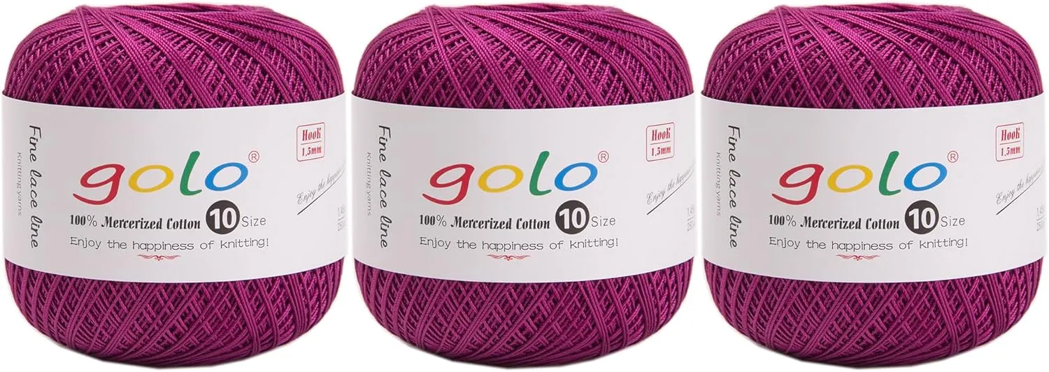 golo 3 Balls Crochet Thread Size 10 Crochet Yarn for Hand Knitting