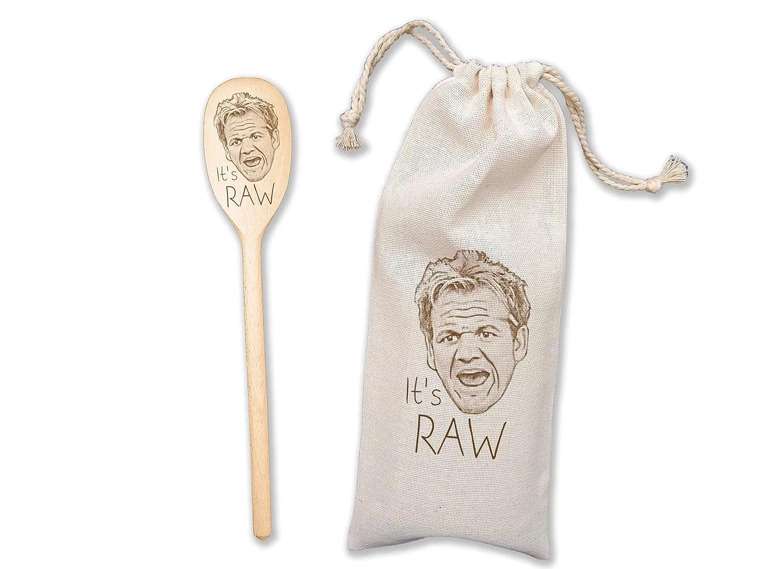 Gordon Ramsay Spoon It's RAW Funny Meme Gift Bag Prank Gift Cotton Wine Bag Housewarming Gift Chef Gift Hells Kitchen Fan Gift (1 Spoon Engraved Bag)