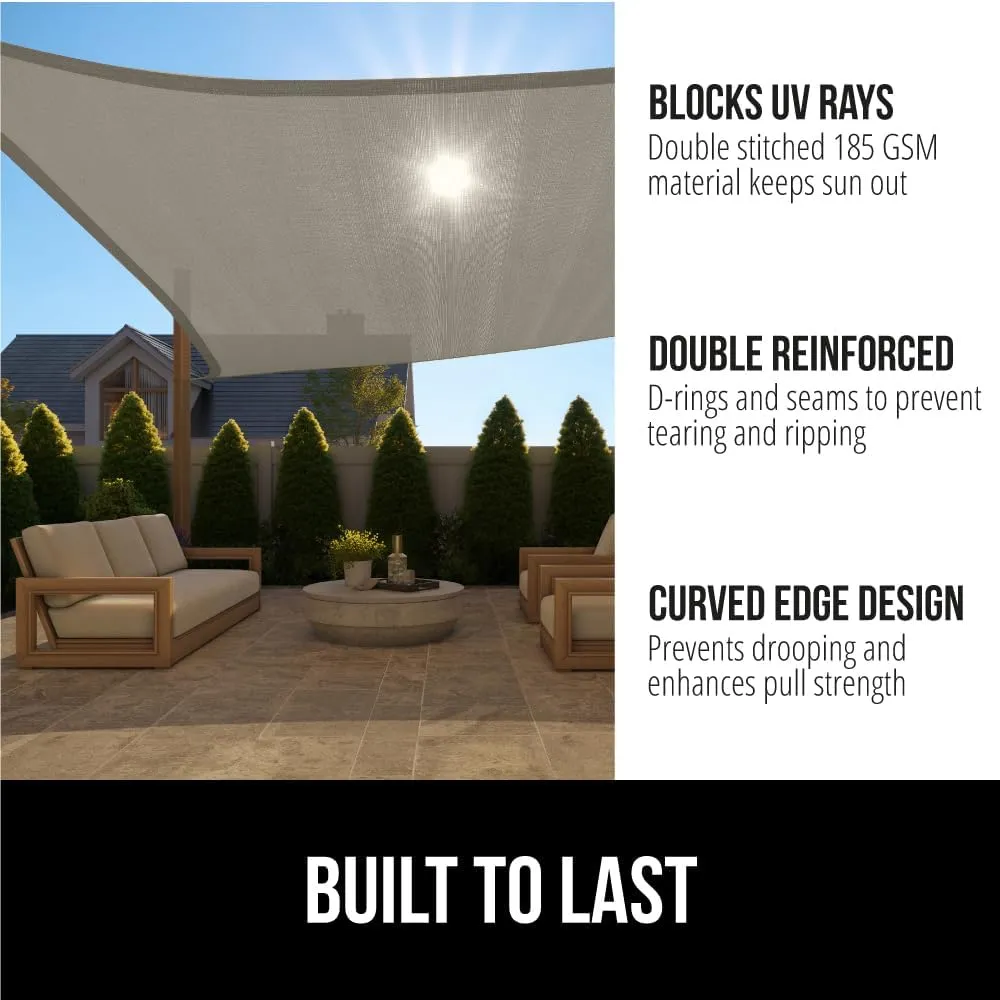 GORILLA GRIP Heavy Duty Sun Shade, UV Protection Fade Tear and Rust Resistant Rectangle Sunshade Canopy, Curved Edges Blocks Sunlight, Breathable Sail, Outdoor Patio, Lawn Garden, 6x10 FT Gray