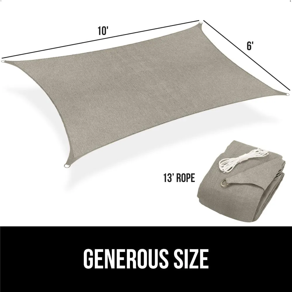 GORILLA GRIP Heavy Duty Sun Shade, UV Protection Fade Tear and Rust Resistant Rectangle Sunshade Canopy, Curved Edges Blocks Sunlight, Breathable Sail, Outdoor Patio, Lawn Garden, 6x10 FT Gray
