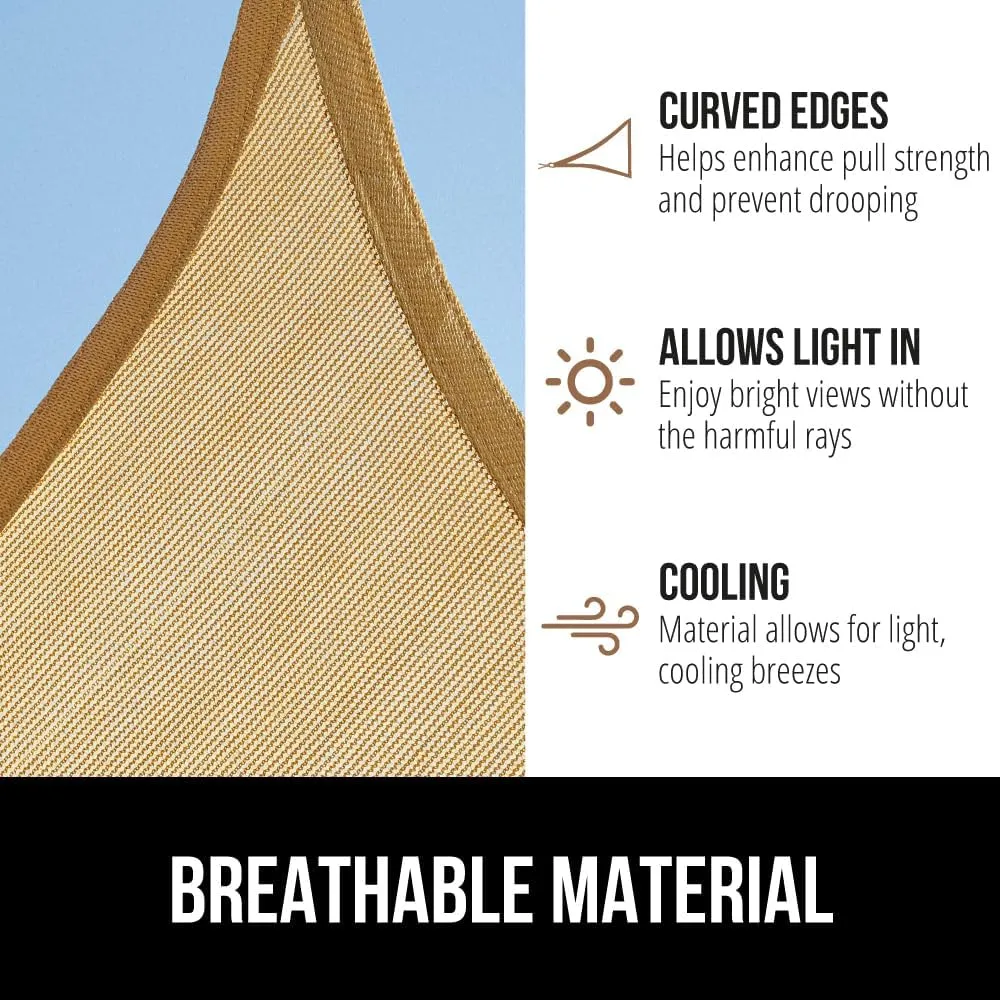 GORILLA GRIP Heavy Duty Sun Shade, UV Protection Fade Tear and Rust Resistant Rectangle Sunshade Canopy, Curved Edges Blocks Sunlight, Breathable Sail, Outdoor Patio, Lawn Garden, 6x10 FT Sand
