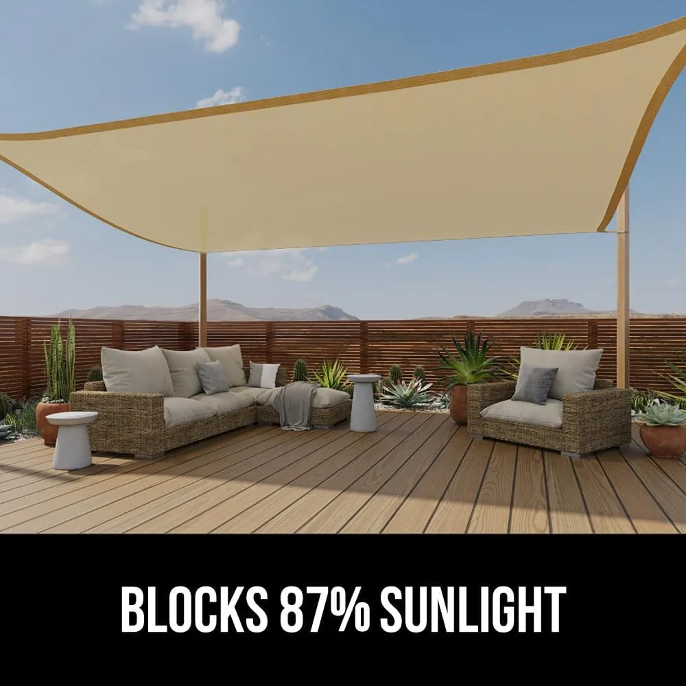 GORILLA GRIP Heavy Duty Sun Shade, UV Protection Fade Tear and Rust Resistant Rectangle Sunshade Canopy, Curved Edges Blocks Sunlight, Breathable Sail, Outdoor Patio, Lawn Garden, 6x10 FT Sand