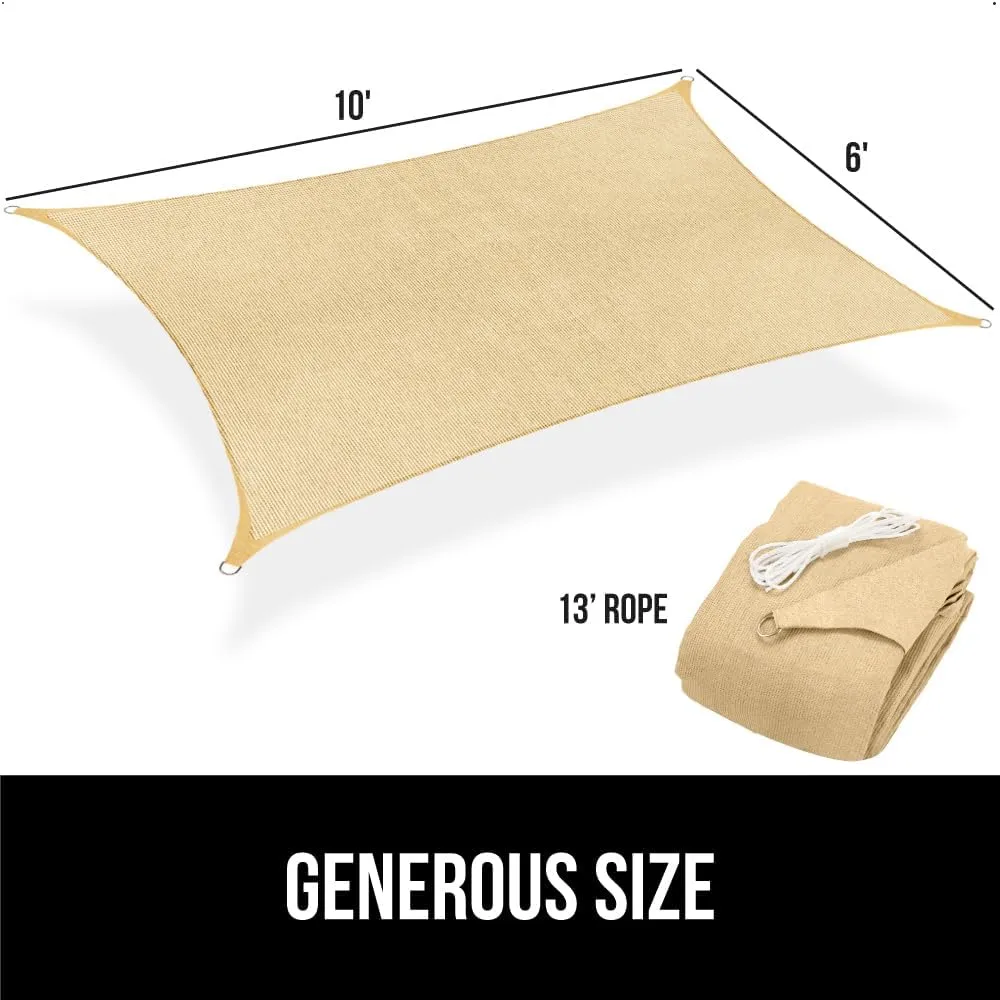 GORILLA GRIP Heavy Duty Sun Shade, UV Protection Fade Tear and Rust Resistant Rectangle Sunshade Canopy, Curved Edges Blocks Sunlight, Breathable Sail, Outdoor Patio, Lawn Garden, 6x10 FT Sand