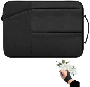 Graphics Drawing Tablet Carry Case with Artist Glove Compatible for Wacom Intuos Pro PTH660 Medium Case Huion H1060P, H950P, HS610, Xp-Pen Deco 01 V2, Ugee M708 and VEIKK A30 (Black)