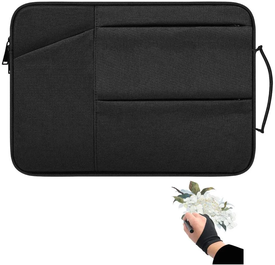 Graphics Drawing Tablet Carry Case with Artist Glove Compatible for Wacom Intuos Pro PTH660 Medium Case Huion H1060P, H950P, HS610, Xp-Pen Deco 01 V2, Ugee M708 and VEIKK A30 (Black)