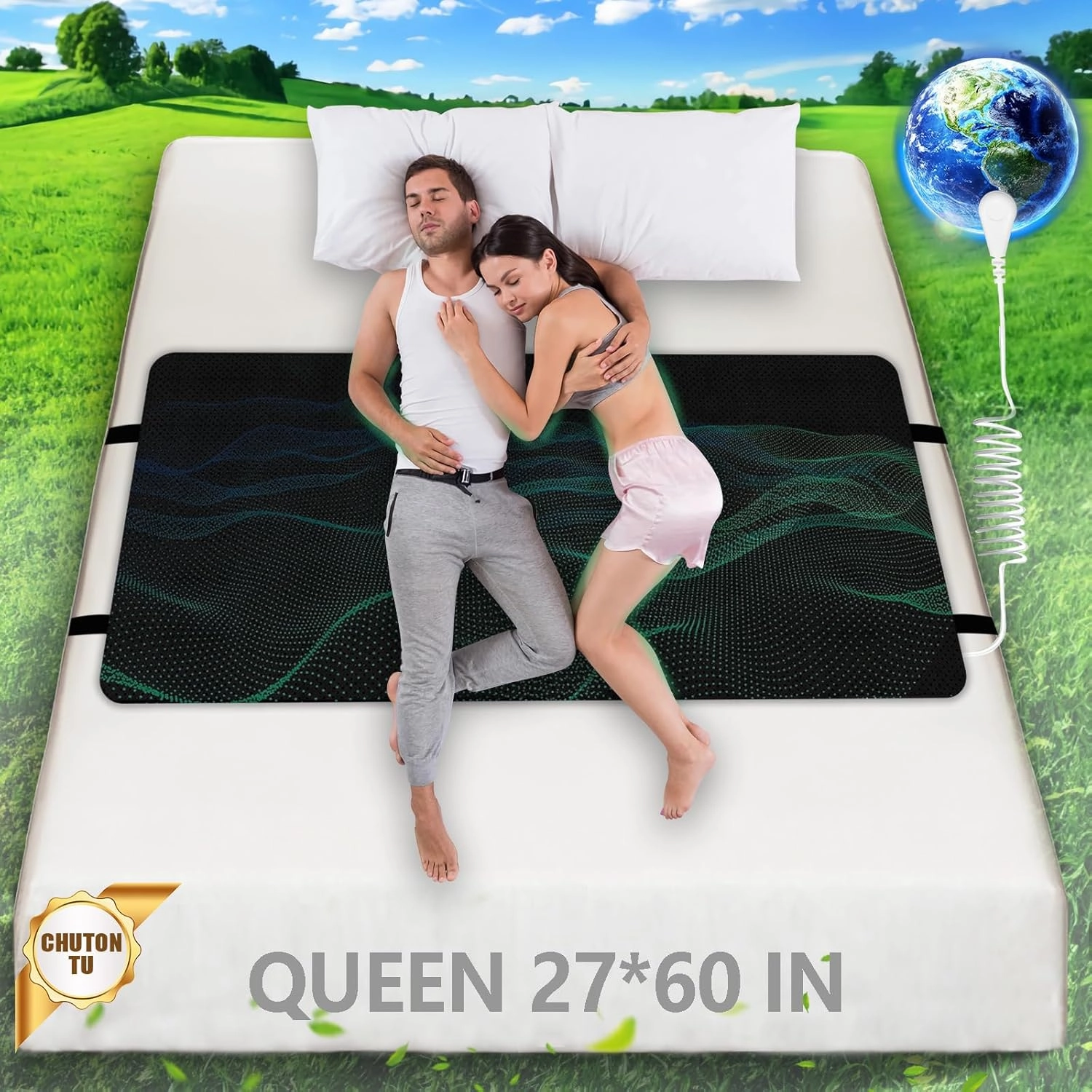 Grounding Mat,Soft Leather Grounding Pad for Sleep,Multi-Scenario Grounding,Grounding Mat for Bed,Desk,Floor.Earthing mat,Grounding Well,Earthing Mat for Sleep,Energy (Large Queen 27 x 60 in)