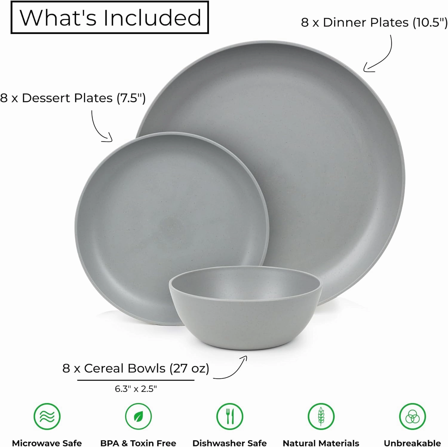 Grow Forward 24-piece Premium Wheat Straw Dinnerware Sets for 8 - Unbreakable Dishwasher & Microwave Safe Plastic Plates and Bowls Sets - Patio, Outdoors, RV, Camping Dishes - Feather
