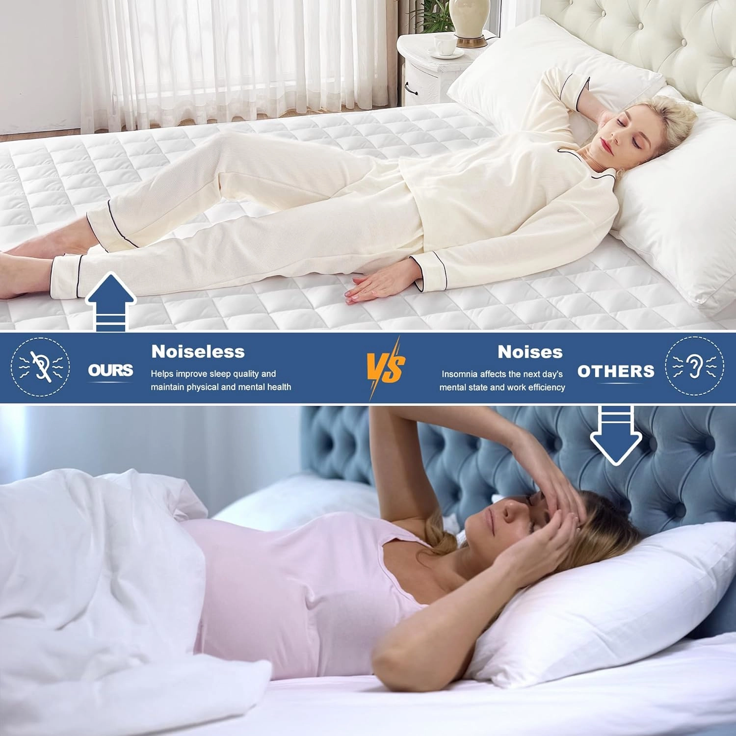 GRT King Waterproof Mattress Pad, 100% Waterproof Quilted Fitted Mattress Protector, Noiseless Hollow Cotton Mattress Cover, Fitted 8"-26" Deep, Dust Proof